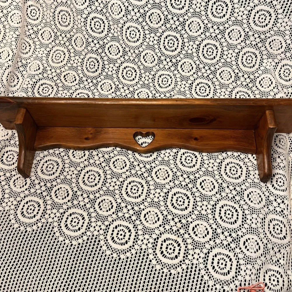 Vintage Large Wooden Wall Shelf Heart Cutout | Cottage 90s